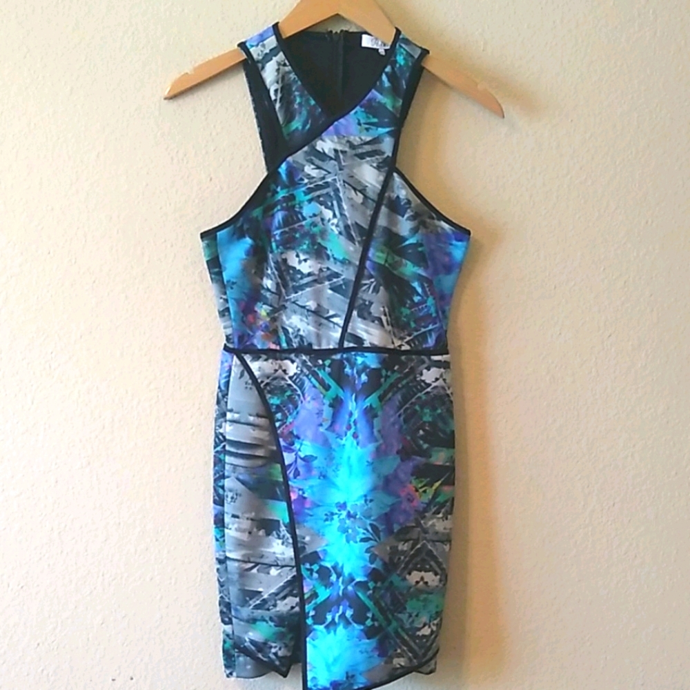 Parker Asymmetrical Dress in Blue and Black
